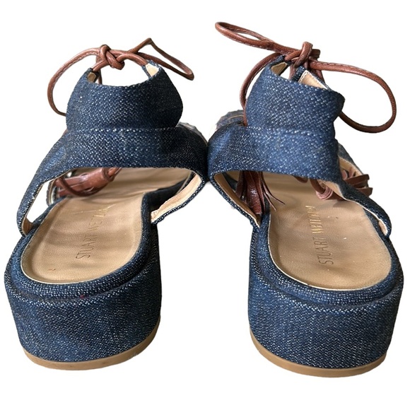 Stuart Weitzman Skippity Antique Denim Strappy Tassel Wrap Sandals 7.5 - Picture 12 of 16